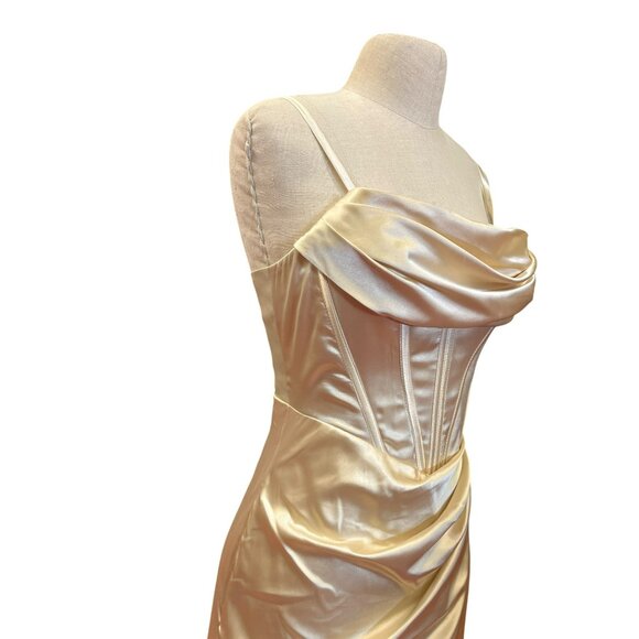 Lindo Noiva Elegant Satin Evening Gown Bridal Bride Corset Formal Prom Homecomin - Picture 2 of 14